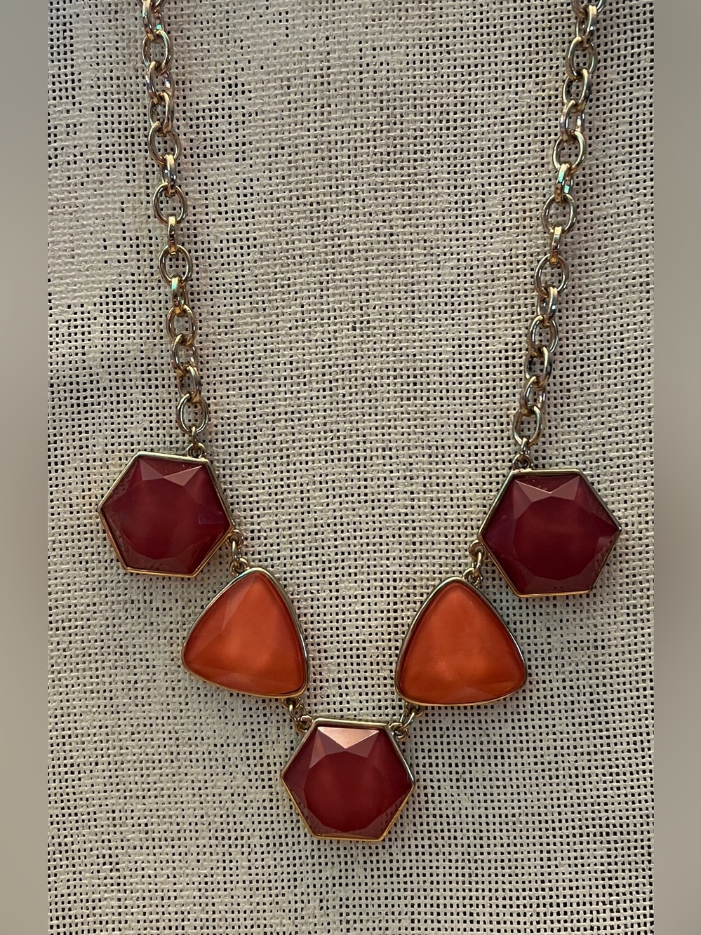 Fashion Jewelry Gold-Tone Necklace with Red and Orange Stones